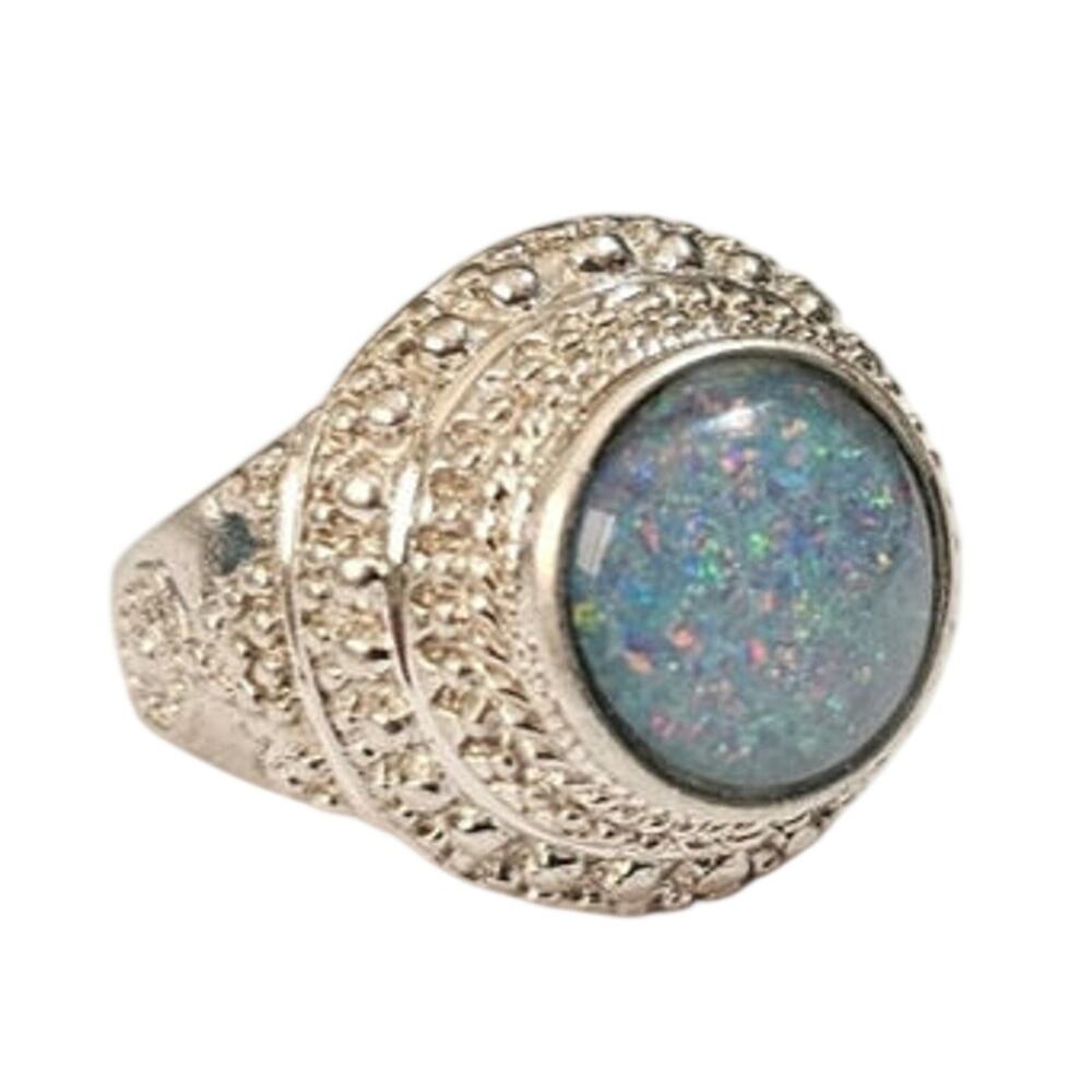 Vintage Sterling Silver Andamooka Opal Triplet Statement Ring Size 9